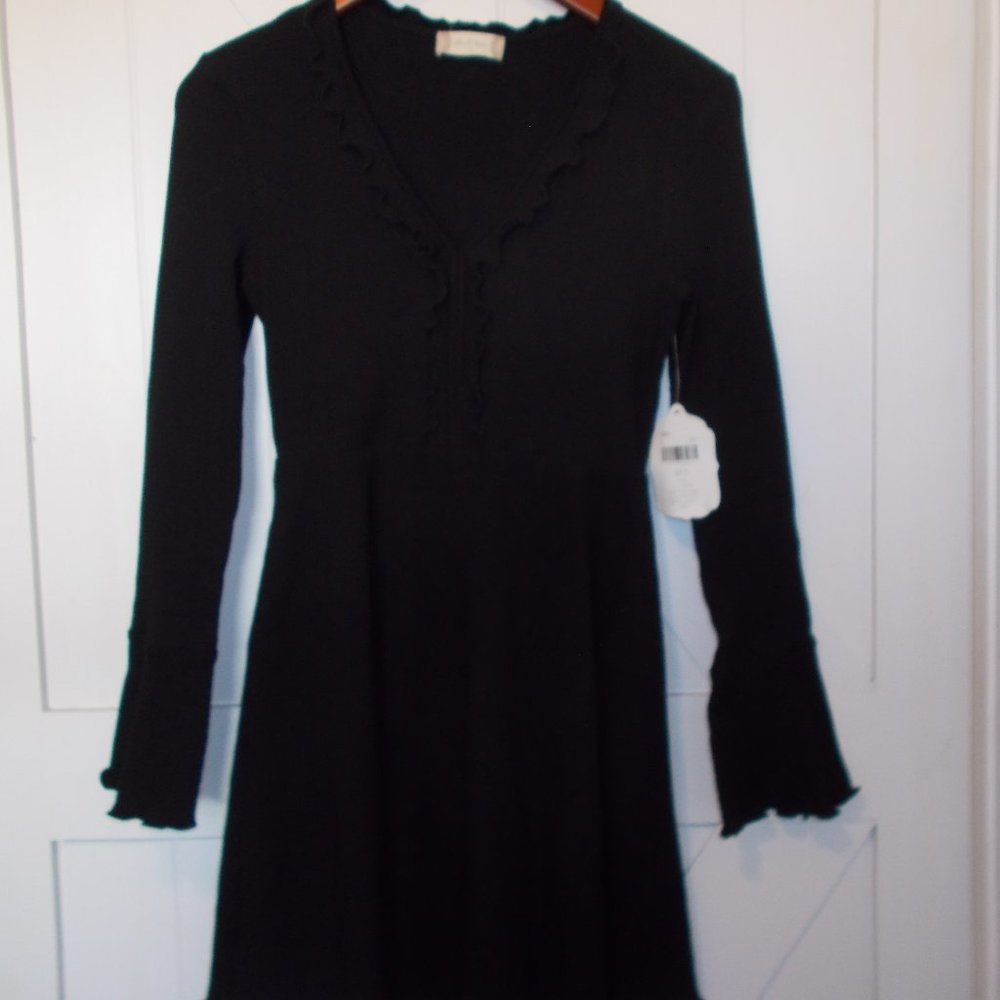 NWT Altar'd State Black‎ Dress Women's Size S Lettuce Hem Ruffle Details